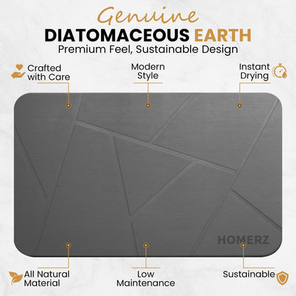 Homerz Stone Bath Mat – Premium Diatomaceous Earth Bath Mat, Rock Absorbent Bath Mats for Bathroom, Modern Stone Drying Mat, Shower Mat Outside Shower, Tapetes para Baño 23.6"x15.3" Gray