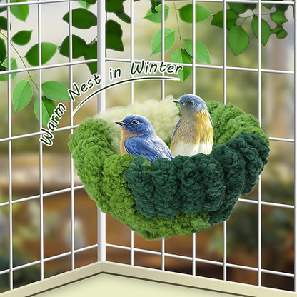 Admaison Bird Nest for Cage,Plush Hanging Bird Bed for Parakeet,Breeding Bird House for Conure,Budgie,Cockatiel,Lovebird,Canary,Finch,Hamster,Small Pets,Warm Nest (Green, S)
