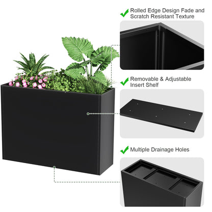 Baotree Metal Large Planter Box 30" L x 12" W x 24" H, Heavy Duty Tall Rectangle Outdoor Planter Box with Removable Insert Shelves for Porch, Garden, Patio, Yard (Black)