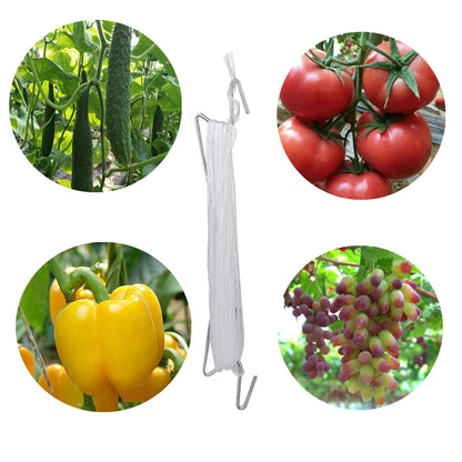60pcs Tomato Hooks with String, Tomatoes Holder Hooks with 32.8ft Twine & Plant Support Clips, Vegetable Support J-Hook Clips Climbing Vine Crop Trellis Hooks for Vegetable Plant Fruit Flower (White)