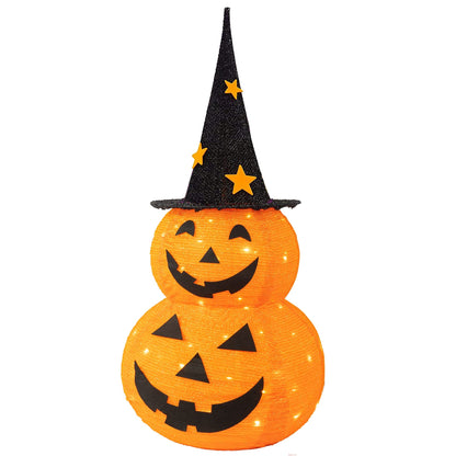 NEROSUN Halloween Decorations, 3 FT Pop Up Collapsible Pumpkin, Pre-Lit 50 LED Lighted Pupmkin Man with Star Hat, Jack o' Lantern with Metal Stand for Outdoor Indoor Garden Yard Home Party Decor