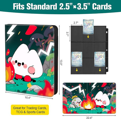 Trading Card Binder, 900 Pockets, 50 Sheets 9-Pocket, Refillable 3-Ring, Fits 2.5" x 3.5" Cards, Acid-Free PVC-Free Pages, Zip PU Cover with Strap, for TCG & Sports Cards – Campfire Design