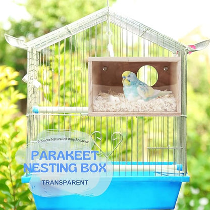 Parakeet Nesting Box - Visual Wooden Bird Nest Breeding Box - Bird Cage House with Perch for Lovebirds Cockatiel Budgie Finch Parrot