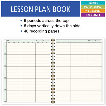 Elan Publishing Company HARDCOVER 6 Period Teacher Lesson Plan - Days Vertically Down The Side with Bonus Clip-in Bookmark (Pink Marble)