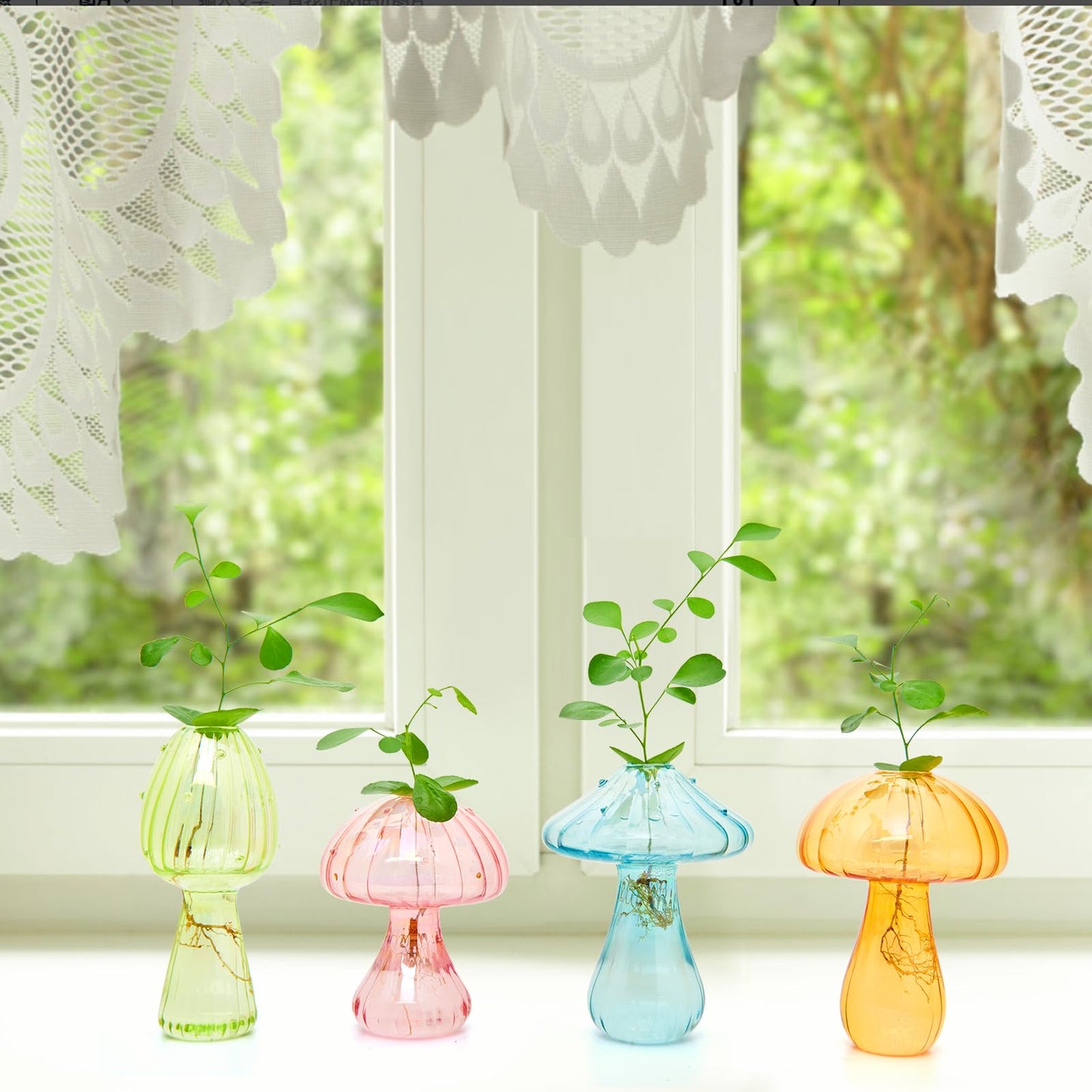 XXXFLOWER Glass Mushroom Vase Propagation Planter Window Plant Propagation Station Crystal Hydroponic Mushroom Jars for Plant Cuttings Unique Glass Bud Flower Vase Indoor for Home Office Garden Decor