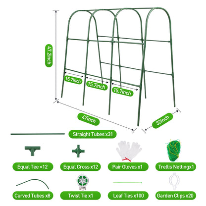 47''X47''Cucumber Trellis, Garden Trellis U-Shape Plant Support for Climbing Plants Metel Arch with Netting for Raised Garden Bed Outdoor Cucumbers, Tomatoes, Vine Climbing Plant