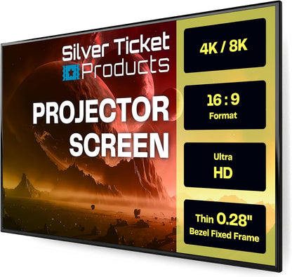 Silver Ticket Products S7 Series 6 Piece Thin Bezel Home Theater Fixed Frame 4K/8K Ultra HD, HDTV, HDR & Active 3D Projection Screen, 16:9 Format, 128" Diagonal, Woven Acoustic Material S7-169128-WAB