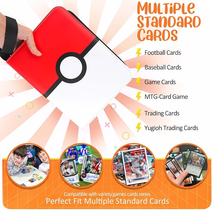 900 - Pockets Trading Card Binder with Removable 50 Sleeves, Card Collector Album with Zipper, Portable Card Holder Book Fits Sports Card, Game Card - Red