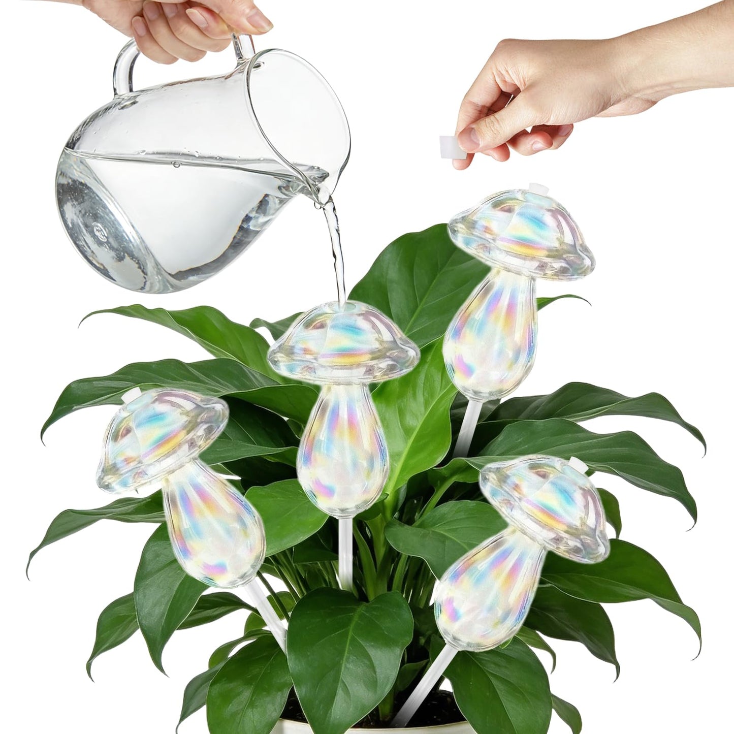 youcoscos 4pcs Plant Watering Globes Self Watering Planter Insert Devices,Glass Watering Bulbs Mushroom Pattern Watering Globes for Indoor Plants Top-Fill Watering Rainbow Colors (Mushroom with Hole)