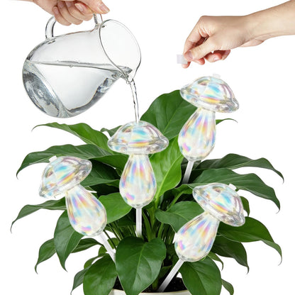 youcoscos 4pcs Plant Watering Globes Self Watering Planter Insert Devices,Glass Watering Bulbs Mushroom Pattern Watering Globes for Indoor Plants Top-Fill Watering Rainbow Colors (Mushroom with Hole)