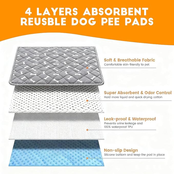 2PCS Puppy Pee Pads with Pheromones, Washable Puppy Training Pads for Dogs Reusable Puppy Potty Pads for Dogs and Cats(with Pet Hair Removal Gloves)