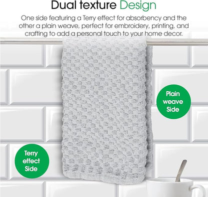 DG Collections Premium Dish Towels for Kitchen, 8 Pack, 15x25 Inch - 100% Cotton Kitchen Towels with Hanging Loop, Highly Absorbent, 400 GSM Bar Mop Cleaning Towels - Ash Grey
