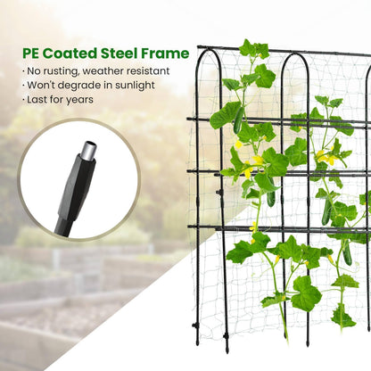 OTOSUNNY Cucumber Trellis for Raised Garden Bed, Reinforced 6 ft Tall Metal Garden Arch Trellis Climbing Plants Support Outdoor, Heavy Vines Vegetable Snap Pea Pole Bean Tomato Trellis, Black