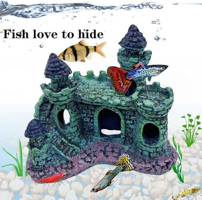 Small Aquarium Castle Decor , Mini Cute Fish Tank Castle Ornaments , Little Fish Fish Larvaes Shelter Shrimp Hide Caves Hideout for Small Medium Fish Tank Crab Shrimp Betta Cichlid Tank Decor (Blue)