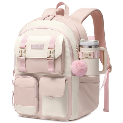 LOVEVOOK School Backpack for Teen Girls,Student Backpack Purse for 8-16 Teenage,Cute Kid Bookbag with Large Cup Holder,Back to School Backpack Fit 15.6 Inch Laptop,College Travel Bag for Daughter Gift