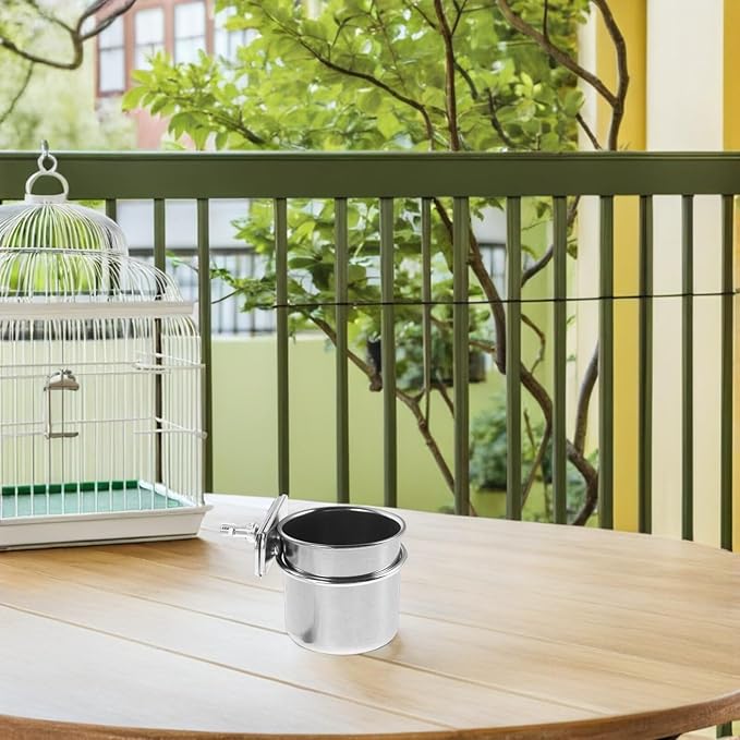 2pcs Parrot Feeding Bowls with Clamp Stainless Steel Bird Food Cup Holders 4.4cm 5.5cm for Bird Cage Feeders Suitable for Cockatiel Conure Parakeet