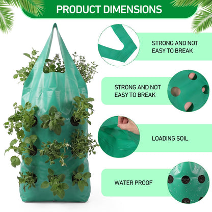 50 Pack Hanging Strawberry Planter Grow Bags, 9 Hole Plastic Hanging Vertical Planters, Upside Down Garden Bags with Reinforced Handles for Outdoor Wall Strawberries, Cherry, Tomatoes, Flowers, Tomato