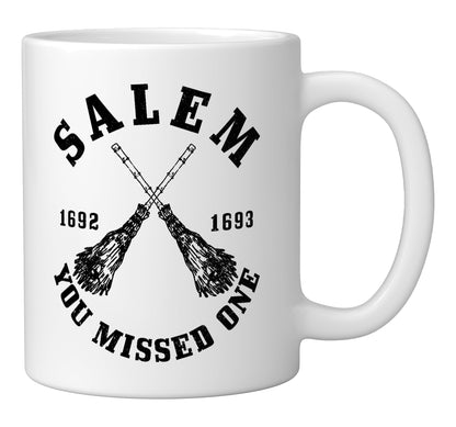 Salem Massachusetts Est. 1693 Witch Broom Halloween Vintage Ceramic Mug, White