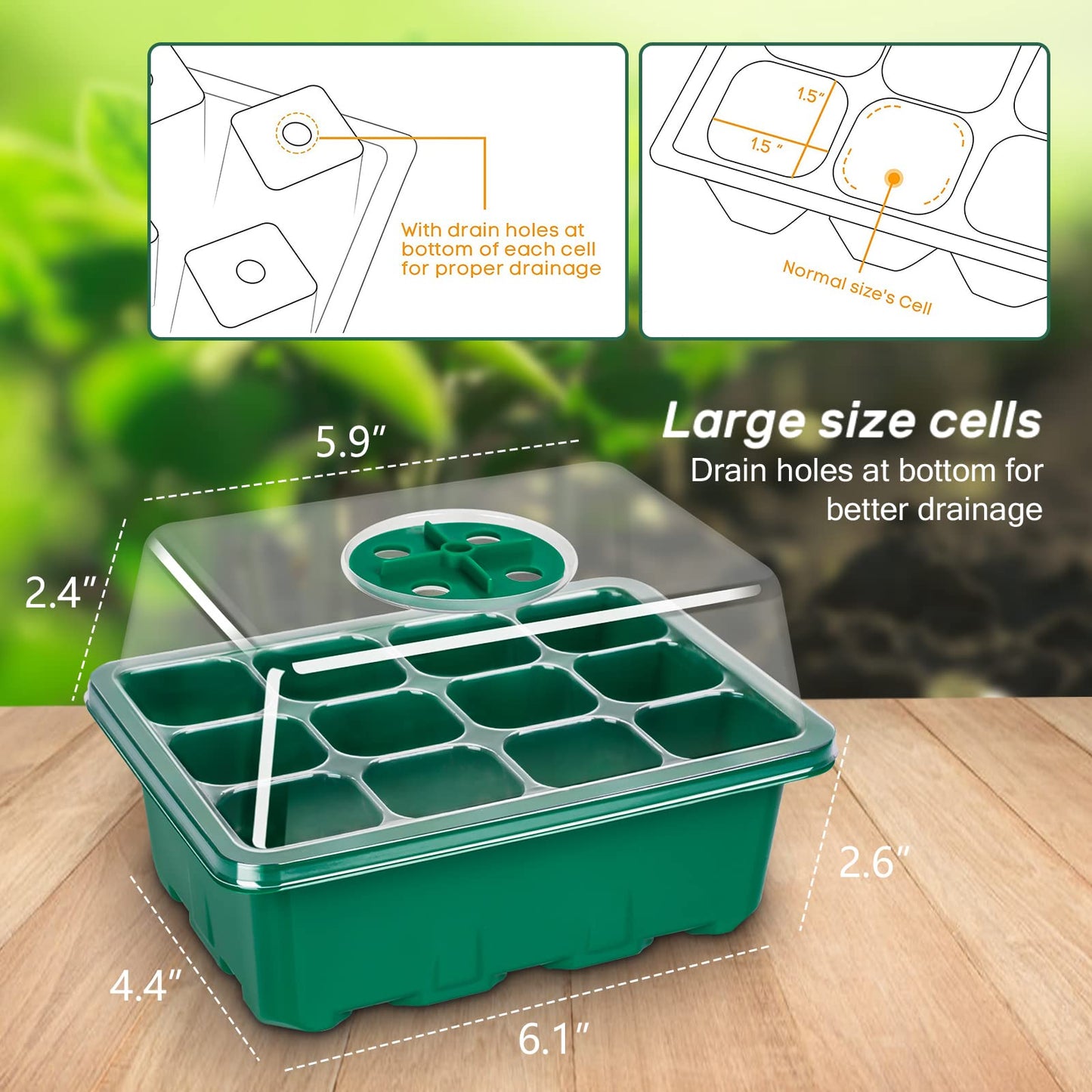 The Bundle of Bonviee 5 Packs Seed Starter Tray and Bonviee 36 Packs Variety Sizes Clear Nursery Pots with Drainage Holes