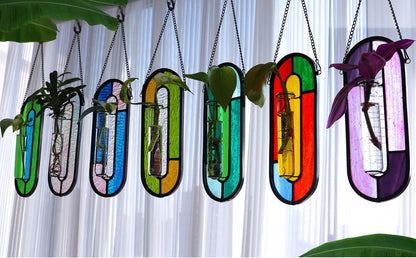 LITMIND Stained Glass Hydroponic Plants Propagation Station, Hanging Planter Terrarium - Perfect for Home & Garden Decor, Includes 2 Glass Propagation Tube