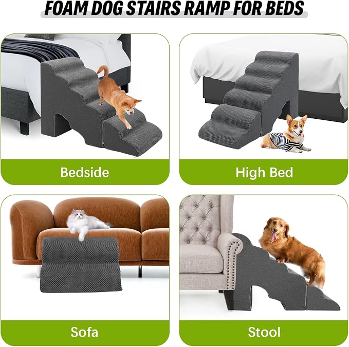 Dog Stairs for High Beds Up to 25", Gentle Slope Pet Dog Steps for Small Dogs, Non-Slip Sturdy Doggie Ramp Steps for Elder Dogs/Cats to get on Bed/Couches, Grey