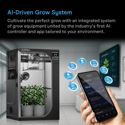 AC Infinity AI Grow System Compact 2x2, 1-Plant Kit w/Self-Learning AI Controller, Dynamic Airflow & LM301H LED Lighting Control, 2000D Mylar Tent w/Lab-Tested Reflectivity, Largest Zippered Window
