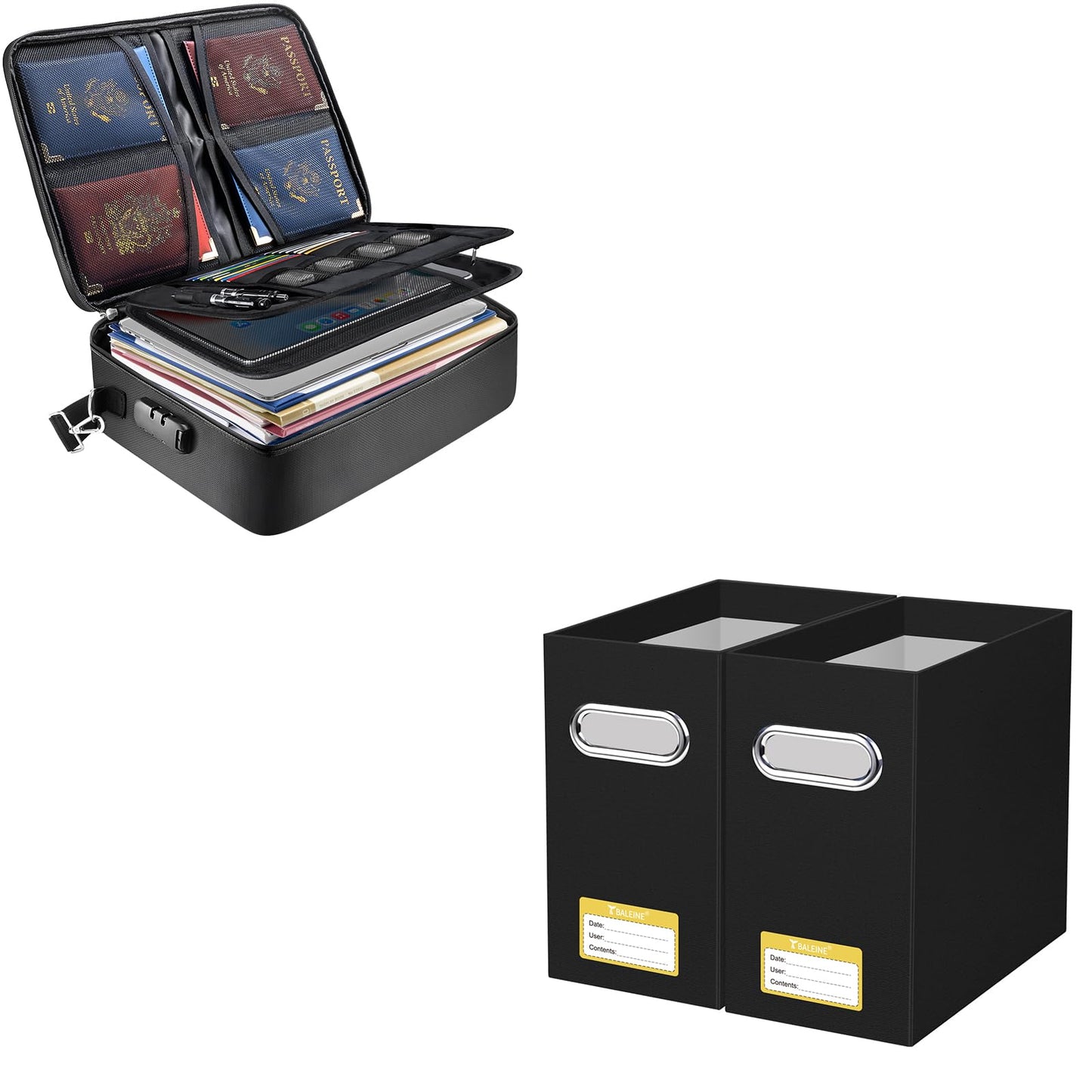 BALEINE Fireproof Ducument Bag + File Organizer 2 Pack