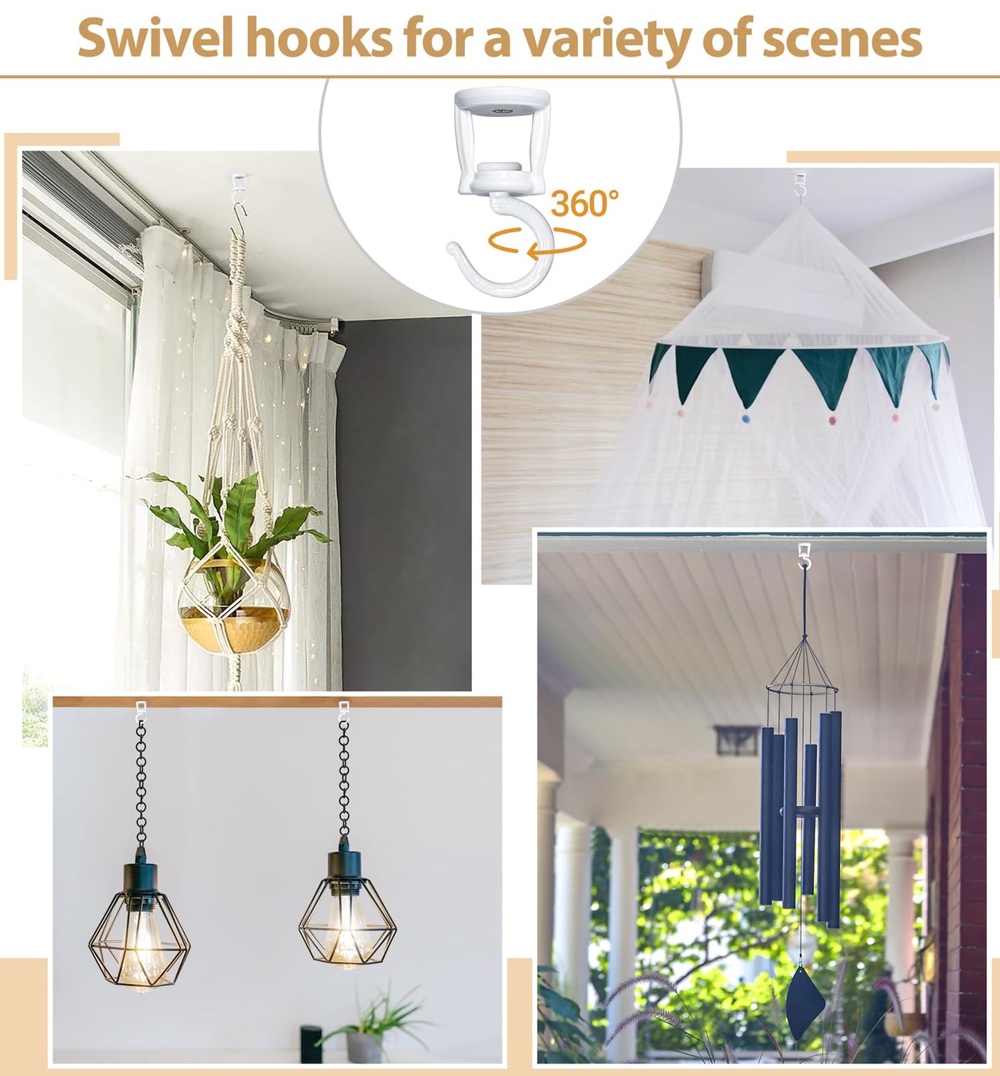 Mkono Macrame Plant Hangers Indoor Different Size and Ceiling Hooks Hanging Planter