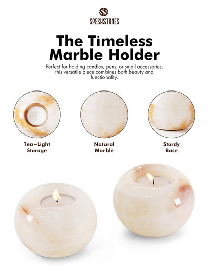 SPESHSTONES Marble Tealight Candle Holder 3.5 Inch Cream Onyx Stone Votive Candle Holders for Tables Centerpieces Decor - Small Candles Holders for Wedding Gifts