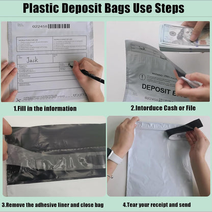 Plastic Deposit Bags 200-Pack Clear 9.5''x 15'', Security Bank Deposits Bags,Cash register bags,Money bag for Cash,Bank Pocket,Tamper-Evident Bag,Unique Barcode