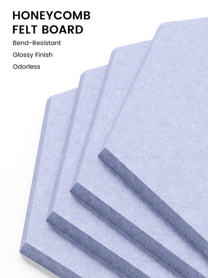 Fluxynara Hexagon Cork Board Alternative for Walls Decor-8-Pack Felt Bulletin Board Tiles,with 30 Pushpins,50 Adhesive Tabs for Office,Classrooms & Home Pin Board Felt Board-Soft Periwinkle