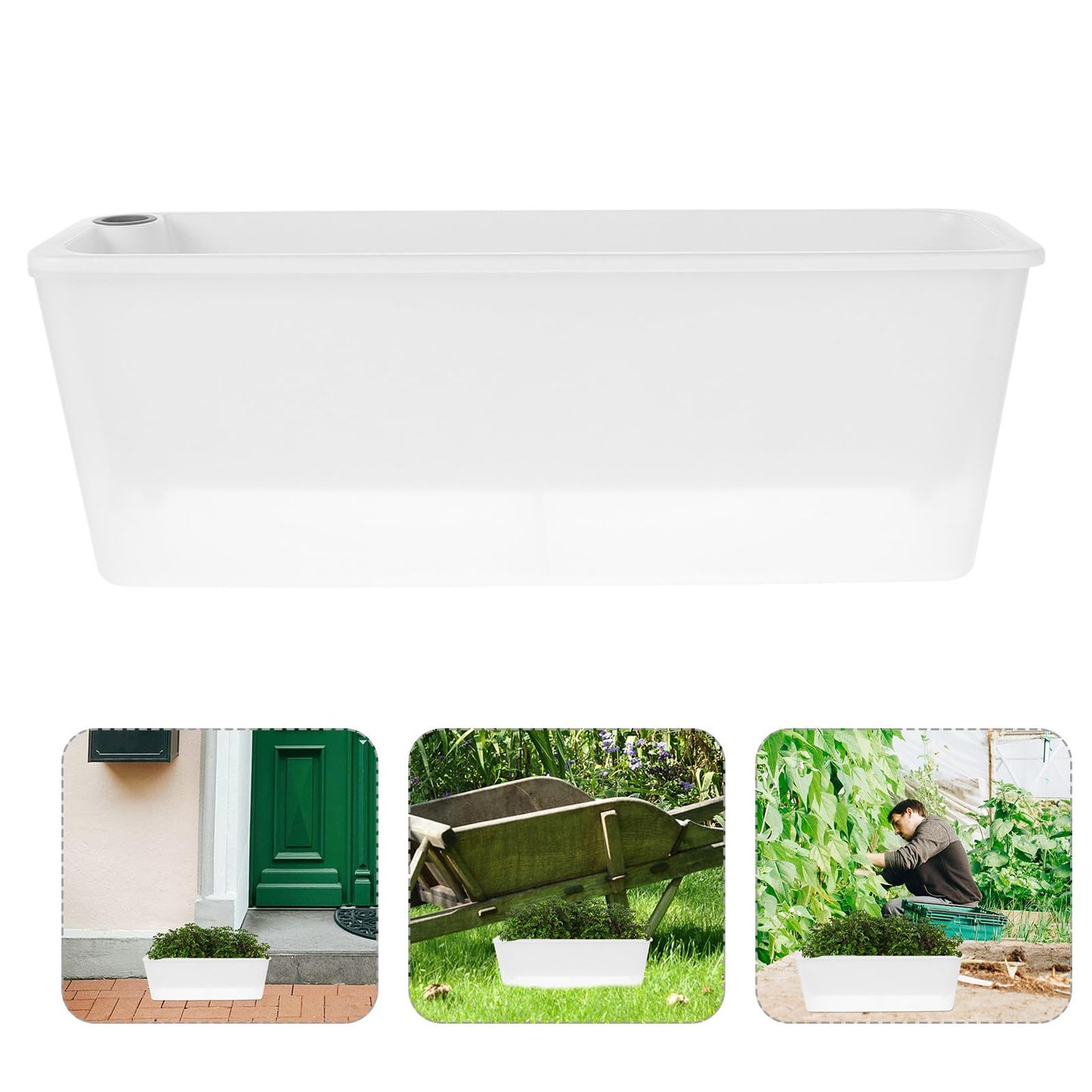 BESTonZON Rectangular Herb Planter Box with Water Reservoir for Balcony and Windowsill, Plastic Window Planter for Indoor and Outdoor Gardening, Narrow Long Trough Container,