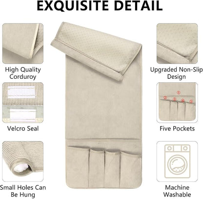 Remote Control Holder, Armchair Caddy Couch Caddy, Anti Slip Corduroy Tv Remote Holder Couch Caddy with 5 Pockets for Storage Couch Accessories Bedside Organizer Senior Citizen Gifts