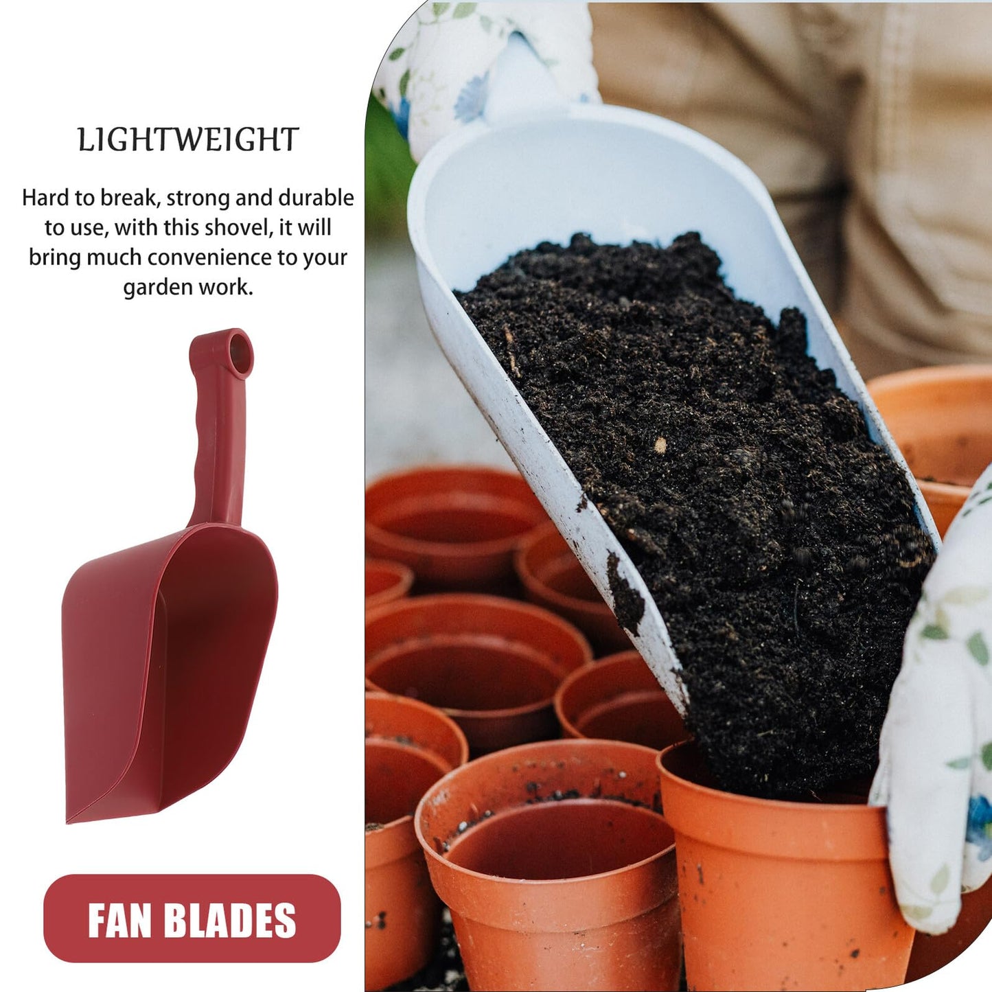 PLAFOPE 3pcs Gardening Shovel Set for Indoor and Outdoor Planting, Soil Scoop and Weeding Hand Tools, Burgundy Plastic Succulent and Bonsai Potting Shovels for Home Garden Use