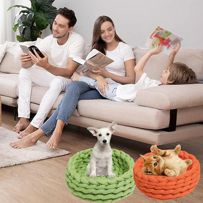 Woven Dog Bed Basket, Knitted Cotton Cat Bed Round Washable Woven Cat Pet Bed Chunky Dog Basket, Orthopedic, Chunky Knit Dog Nest,Dog Bed,Dog Cave,Dog Bedding(Red,21")