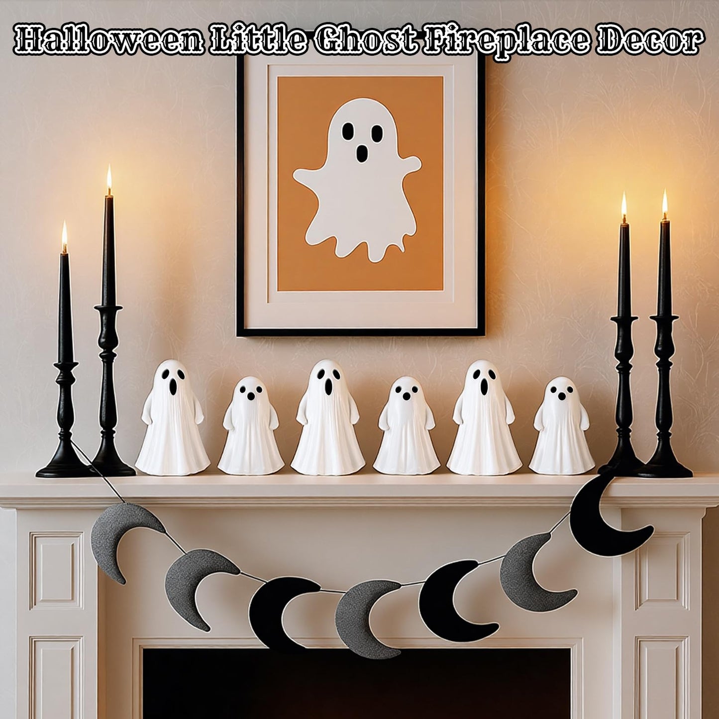 Leinuosen 6 Pcs Halloween Ghost Figurines 3 Large (5.12") & 3 Small (3.54") White Ceramic Ghost Decor Cute Ceramic Halloween Ornaments for Tabletop, Mantel, Tiered Tray & Shelf Decor