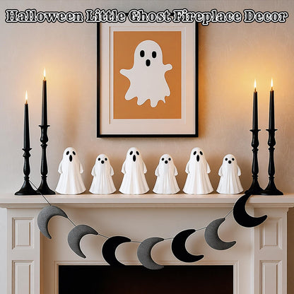 Leinuosen 6 Pcs Halloween Ghost Figurines 3 Large (5.12") & 3 Small (3.54") White Ceramic Ghost Decor Cute Ceramic Halloween Ornaments for Tabletop, Mantel, Tiered Tray & Shelf Decor