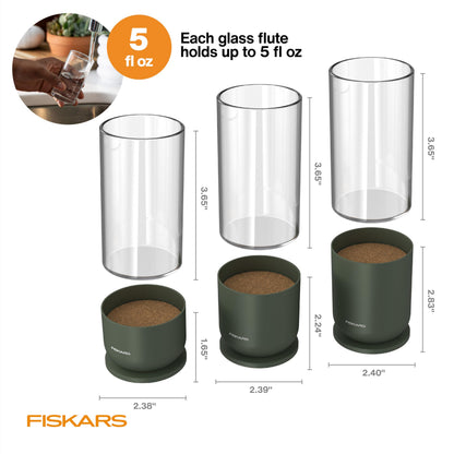 Fiskars Plant Propagation Set, Glass Vases with Metal Stands for Rooting Cuttings, Hydroponic System for Growing Plants in Water & Decorative Display for Indoor Garden Decor, 3 Pack, Clear