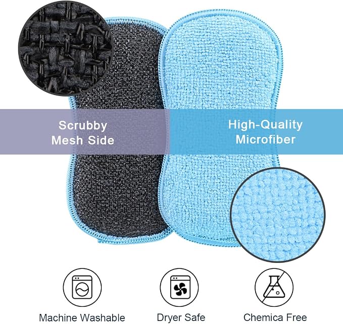 HOMEXCEL 12 Pack Multi-Purpose Scrub Sponges Kitchen, Dish Sponge, Non-Scratch Microfiber Sponge for Efficiently Cleaning Dishes, Pots, and Pans, Blue