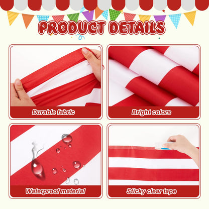 HunnmingRe 1 Pack Circus Halloween Decorations 32 Inch x 16 ft Red and White Hanging Banner with Tape Ceiling Decor for Carnival Birthday Classroom Circus Theme Party Decorations