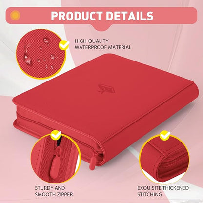 Trading Card Binder 9 Pocket, 360 Pockets Double-Sided Card Album, Premium PU Leather Zipper Card Holder for MTG, TCG, Sports & Game Cards, Must-Have for Collectors（Red）