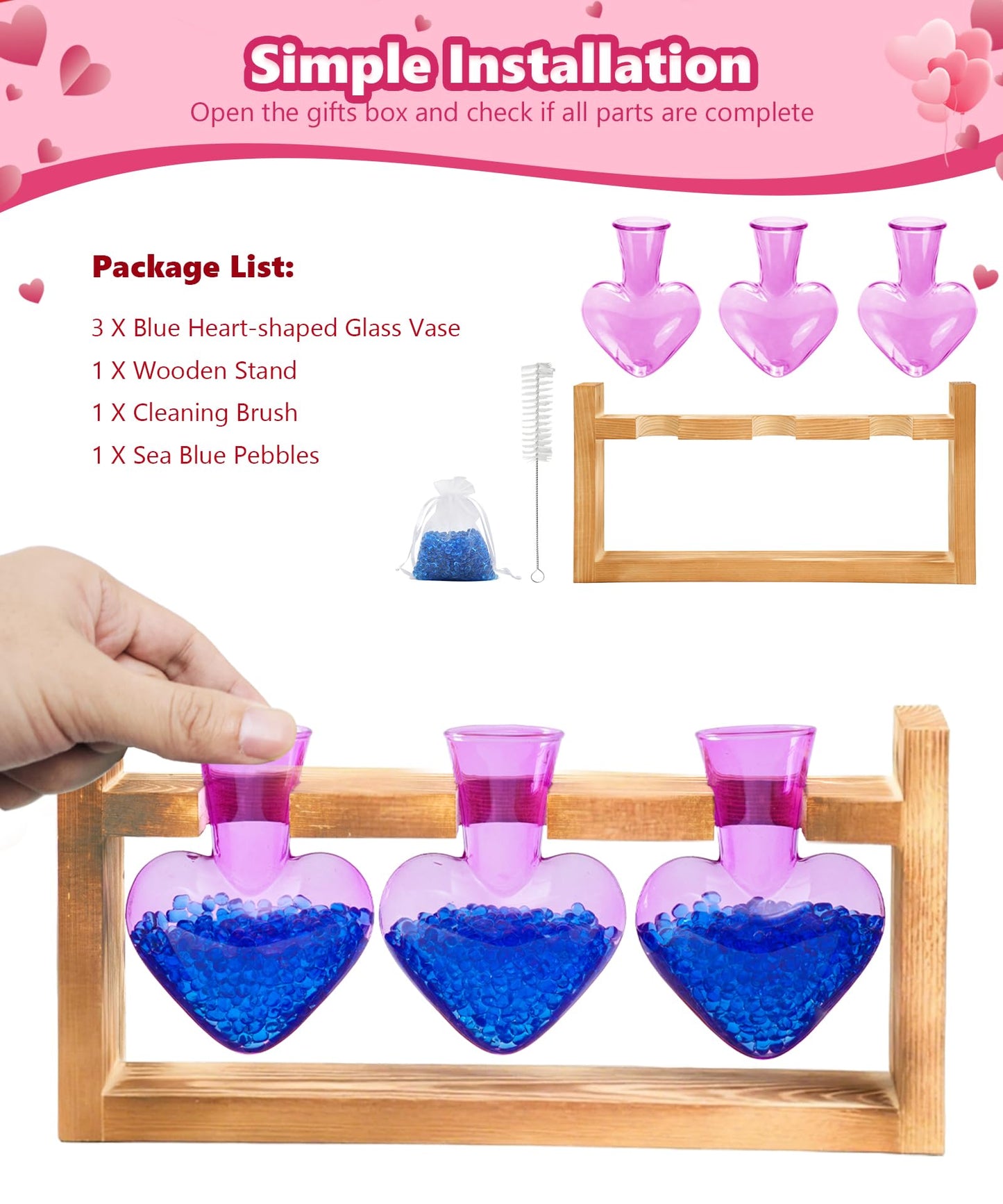 Nacome Plant Terrarium Propagation Stations: Mothers Day Gifts for Mom Plant Lovers Women Wife Daughter - 3 Bulb Glass Vase with Wooden Stand Tabletop for Hydroponics Home Garden Decor(Purple)