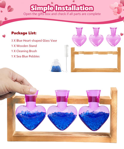 Nacome Plant Terrarium Propagation Stations: Mothers Day Gifts for Mom Plant Lovers Women Wife Daughter - 3 Bulb Glass Vase with Wooden Stand Tabletop for Hydroponics Home Garden Decor(Purple)