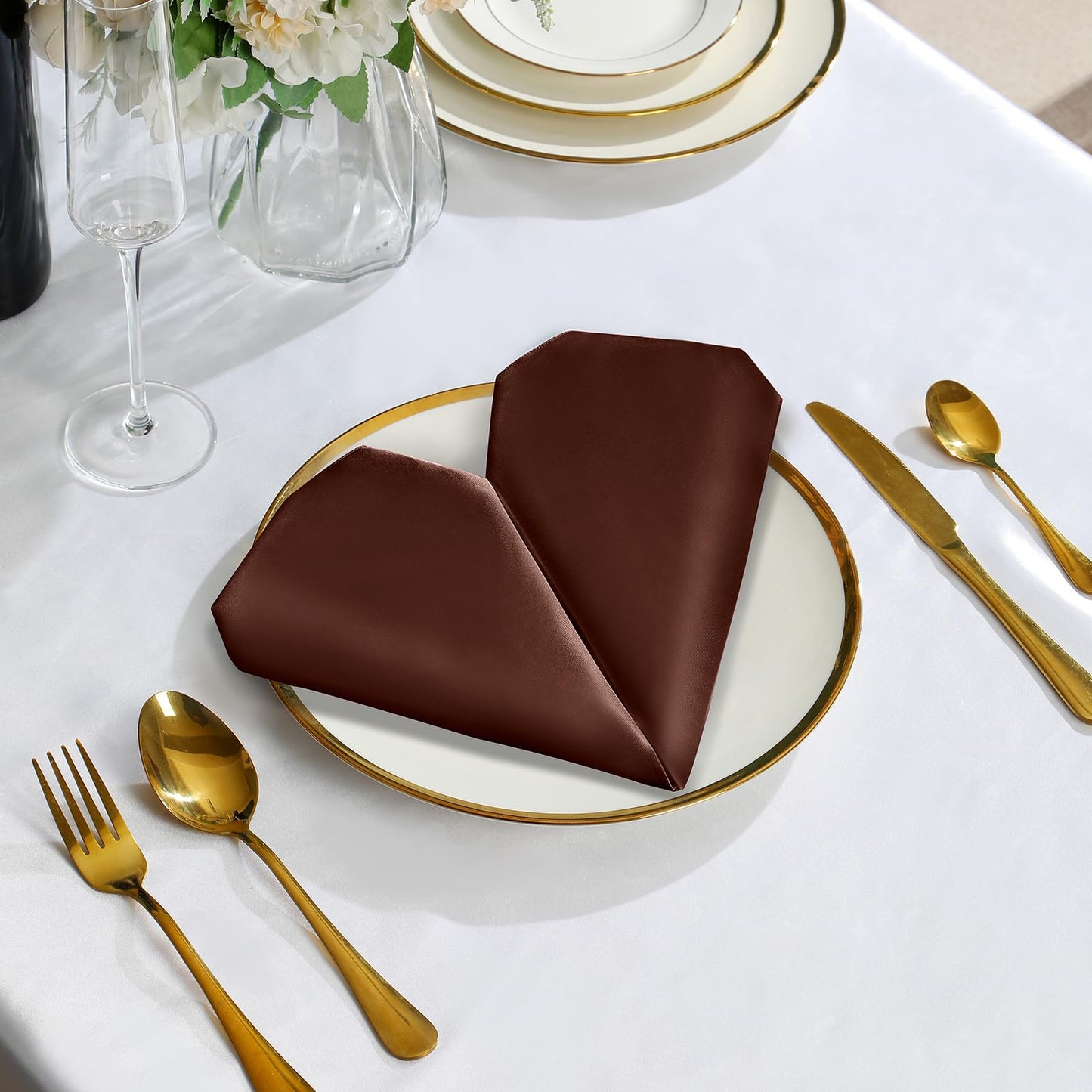 VACVELT 50 Pack Chocolate Brown Satin Napkins 20x20 Inch Wedding Decorative Dinner Square Table Napkins for Restaurant Graduation Party