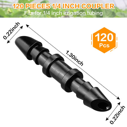 Gardrip Drip Irrigation Coupling Fittings：120 Pieces Barbed Coupler Irrigation Parts with Sharp End Fits for 1/4 Inch Irrigation Tubing Drip Line Connectors for Garden Lawn Irrigation System