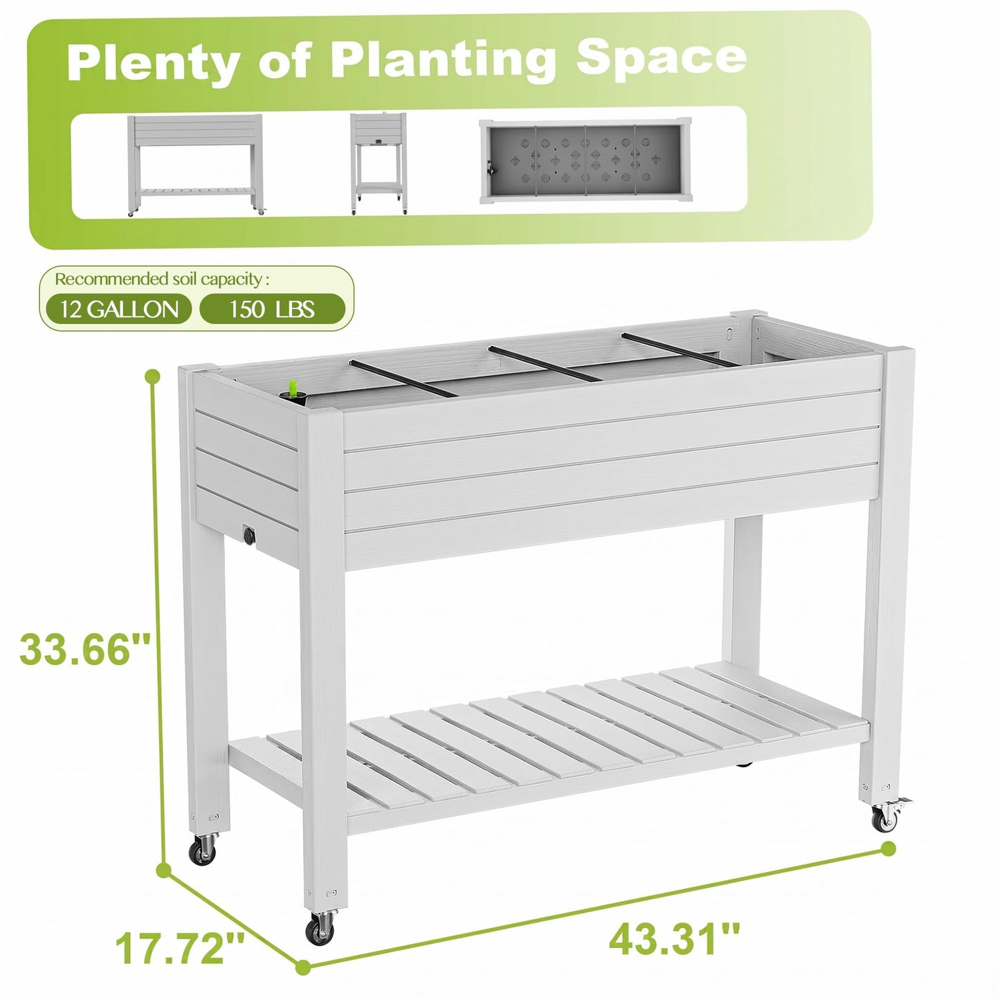 GYMHILL Elevated Raised Garden Bed with Wheels,Outdoor Large Resin Patio Planter Box Stand Divisible with Drain Plug,Water Monitor for Plants Vegetables Flowers Fruits(Ashen)