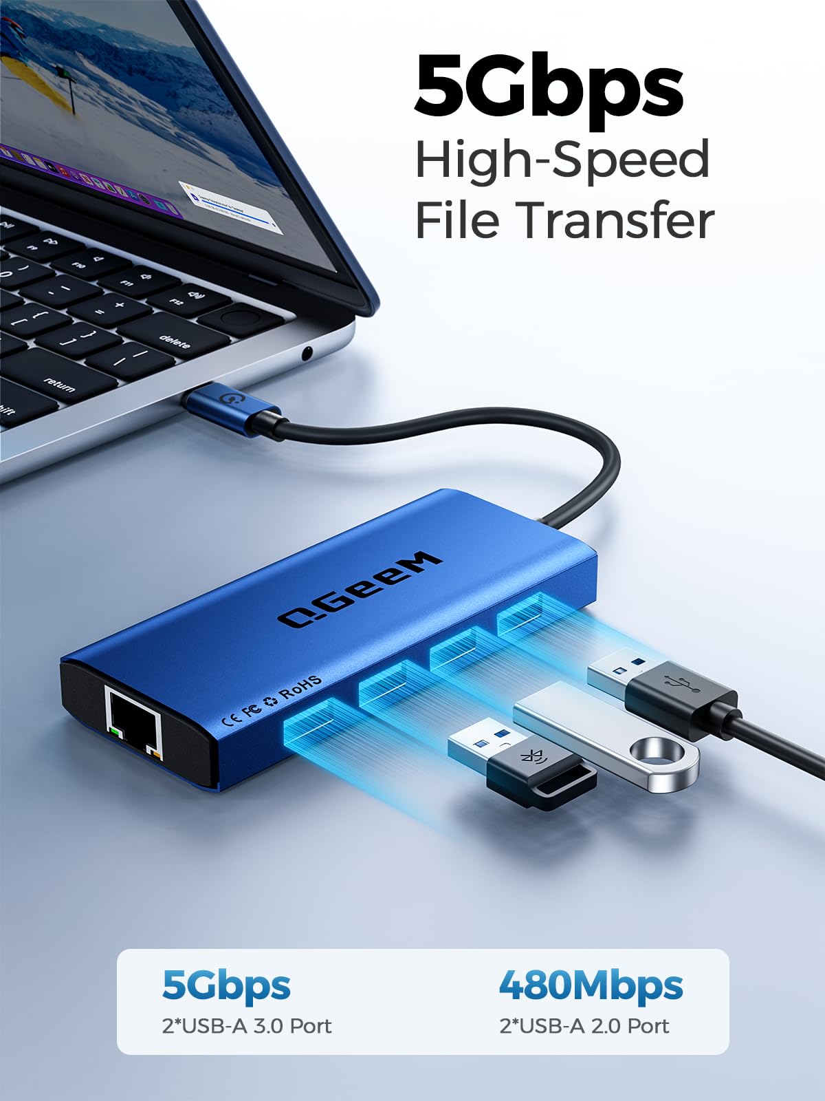 QGeeM USB C Hub Ethernet,9 in 1 USB Type C Hub HDMI Multi-Port Converter Adapter,100W Pd, USB 3.0,SD/TF Card Reader,Compatible for MacBook Pro Air Ipad HP Dell Lenovo Chromebook etc.