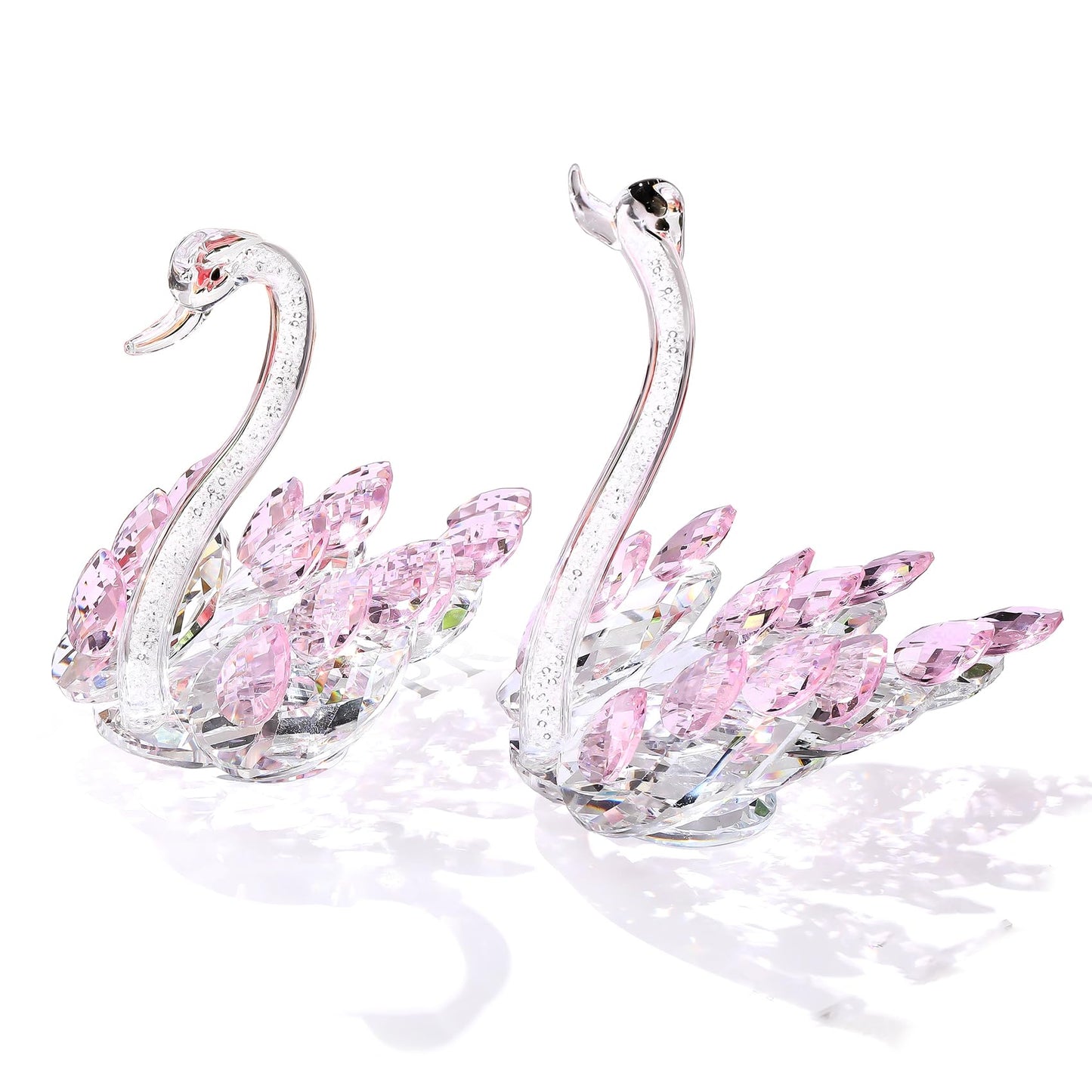 Set of 2 Crystal Pink Swans Anniversary Wedding Gifts for Women, Mom, Couple, Swan Figurines Collectibles Birthday Presents Keepsake for Parents Home Decor (6.5in Gift Boxed)