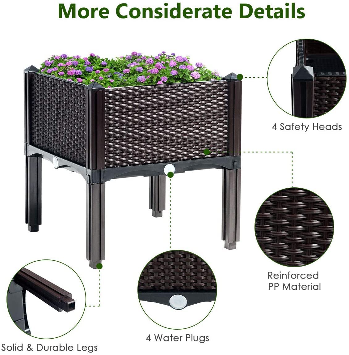 LDAILY LUARANE Raised Garden Bed Kit, Outdoor Plastic Planter Box Set of 4, Elevated Garden Beds with Brackets, Suitable for Garden Patio Balcony Dining Room
