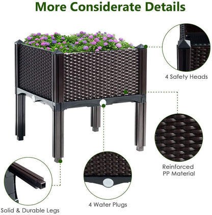 LDAILY LUARANE Raised Garden Bed Kit, Outdoor Plastic Planter Box Set of 4, Elevated Garden Beds with Brackets, Suitable for Garden Patio Balcony Dining Room